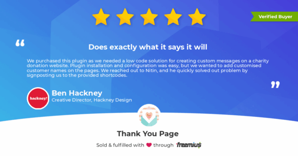5-Star Review for Thank You Page for WooCommerce