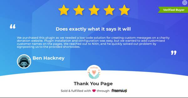 5-Star Review for Thank You Page for WooCommerce