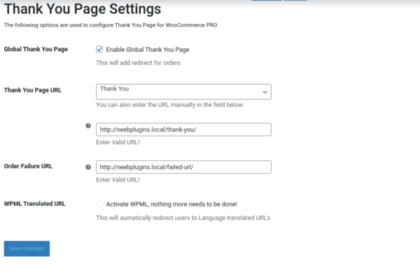 Settings Page - Thank You Page for WooCOmmerce